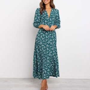 Long Sleeve Fashion V-neck Chiffon High Waist High Waist Dress