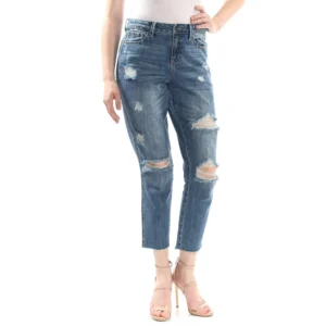 Blue Frayed Cropped Jeans