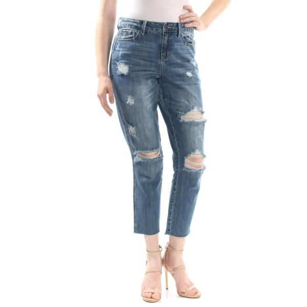 Blue Frayed Cropped Jeans