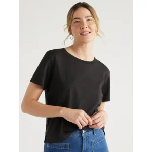 Cotton Cropped Boxy Tee with Short Sleeves