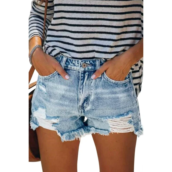 Denim High Waist Shorts with Pockets Blue