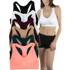 Womens Pack of 6 Comfortable and Supportive Racerback Sports Bras